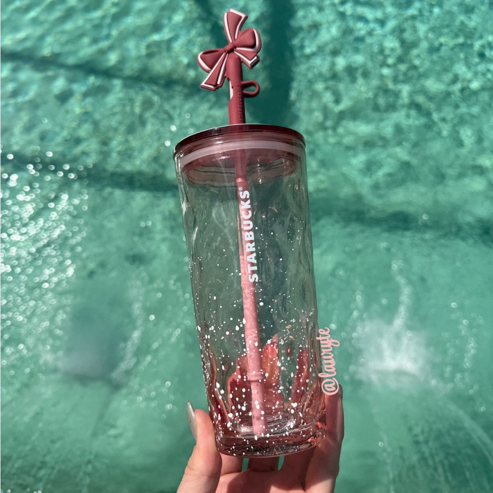 Starbucks 🎀 Blush Pink Snow Ribbed Glass Bow Topper Tumbler